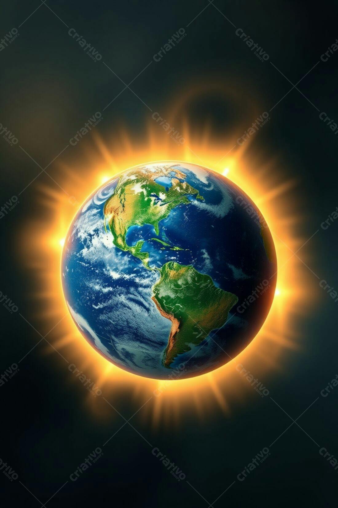 Planeta Terra com brilho dourado