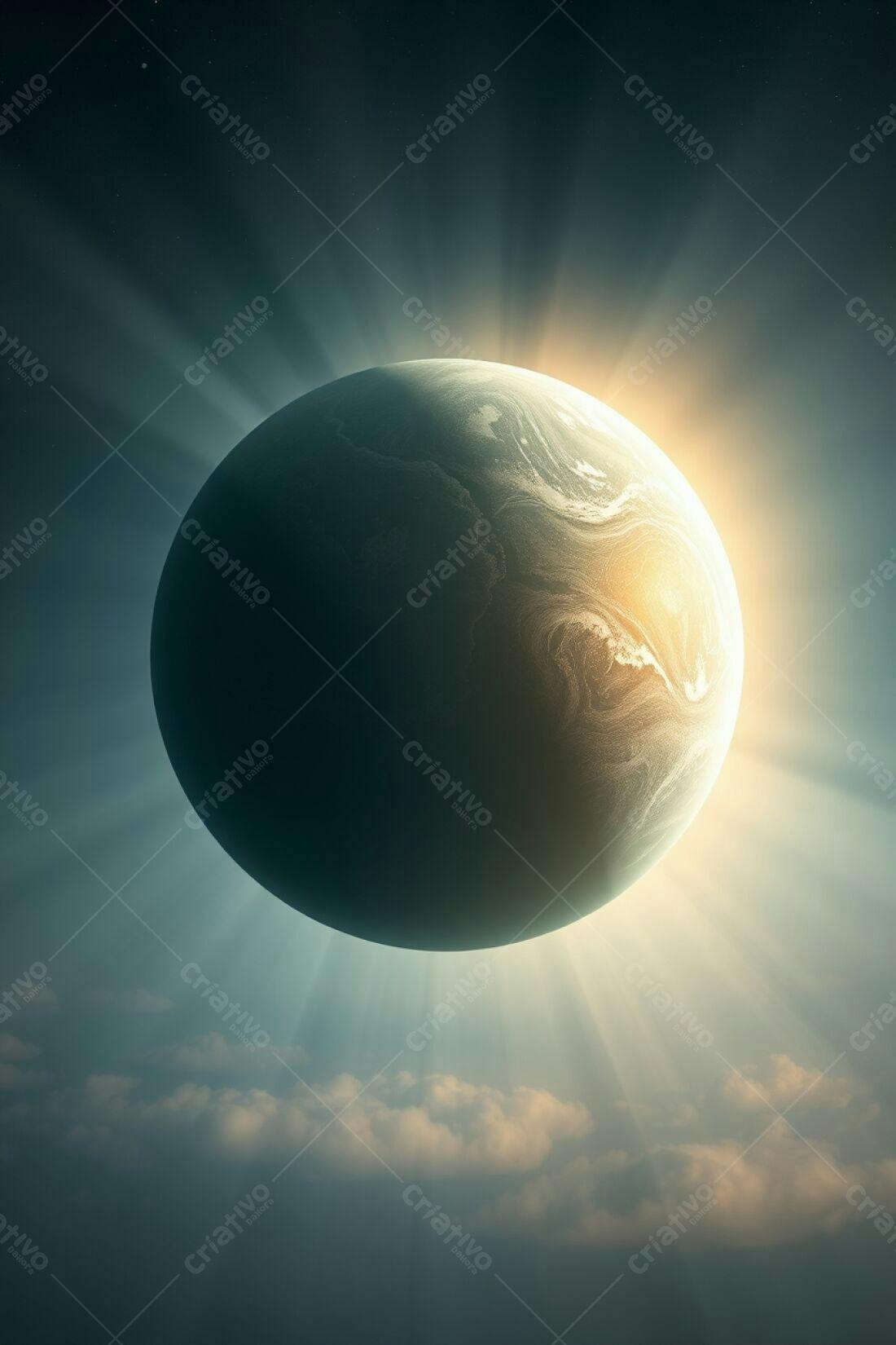 Planeta misterioso sobre nuvens