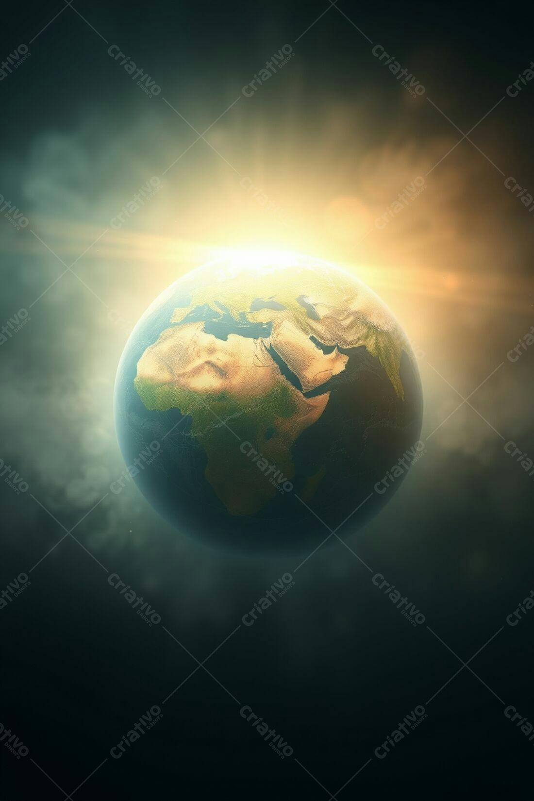 Planeta Terra em detalhes com luz solar