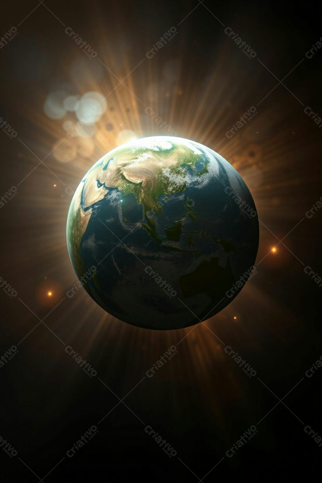 Planeta Terra com raios de luz