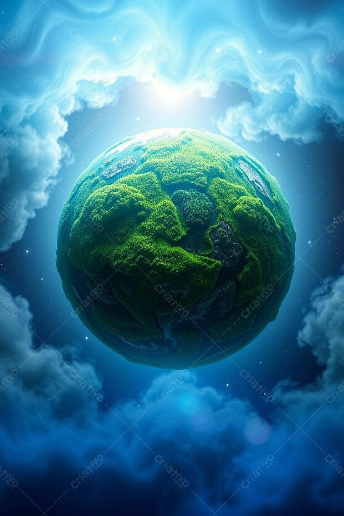 Planeta Verde em Nuvens Noturnas