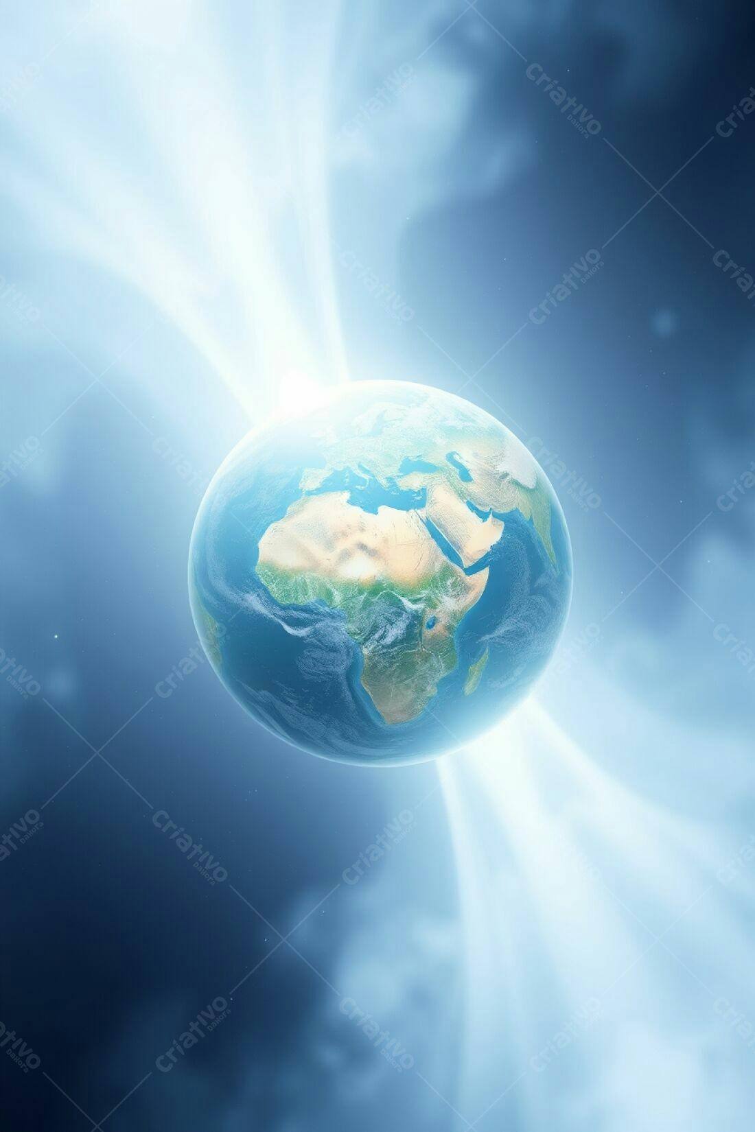 Planeta Terra visto do espaço com raios de luz