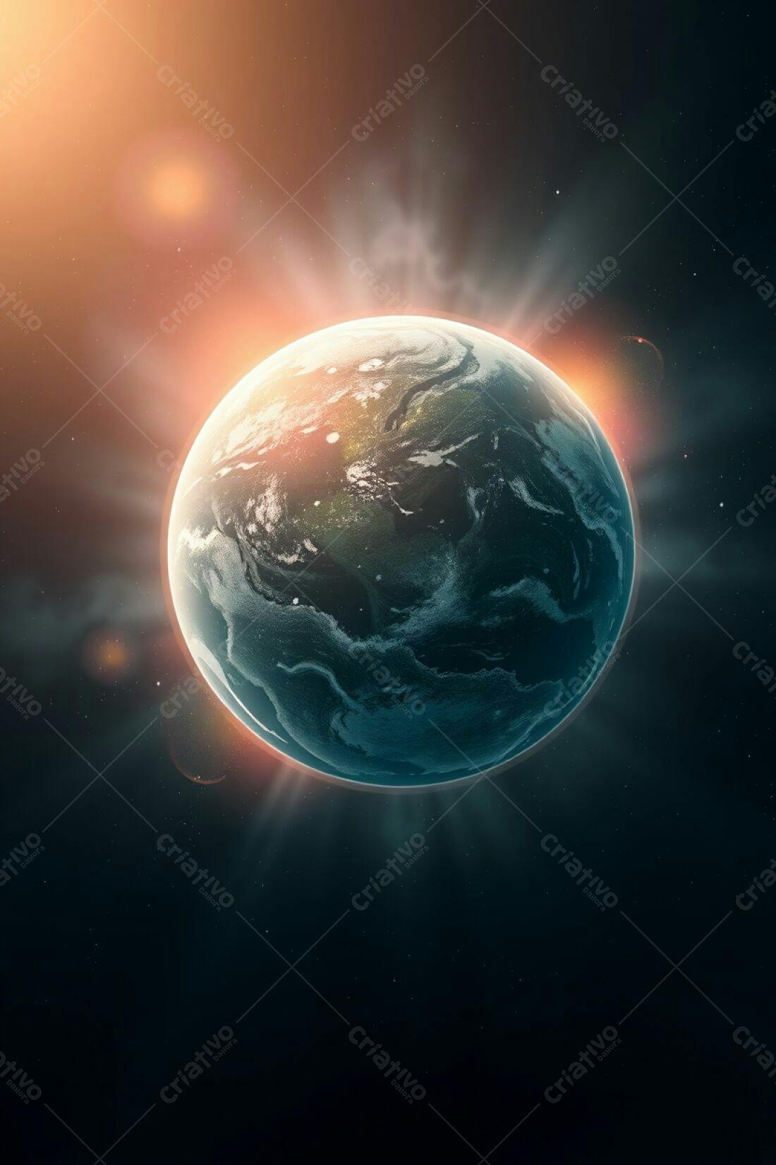 Planeta Terra visto do espaço com brilho solar