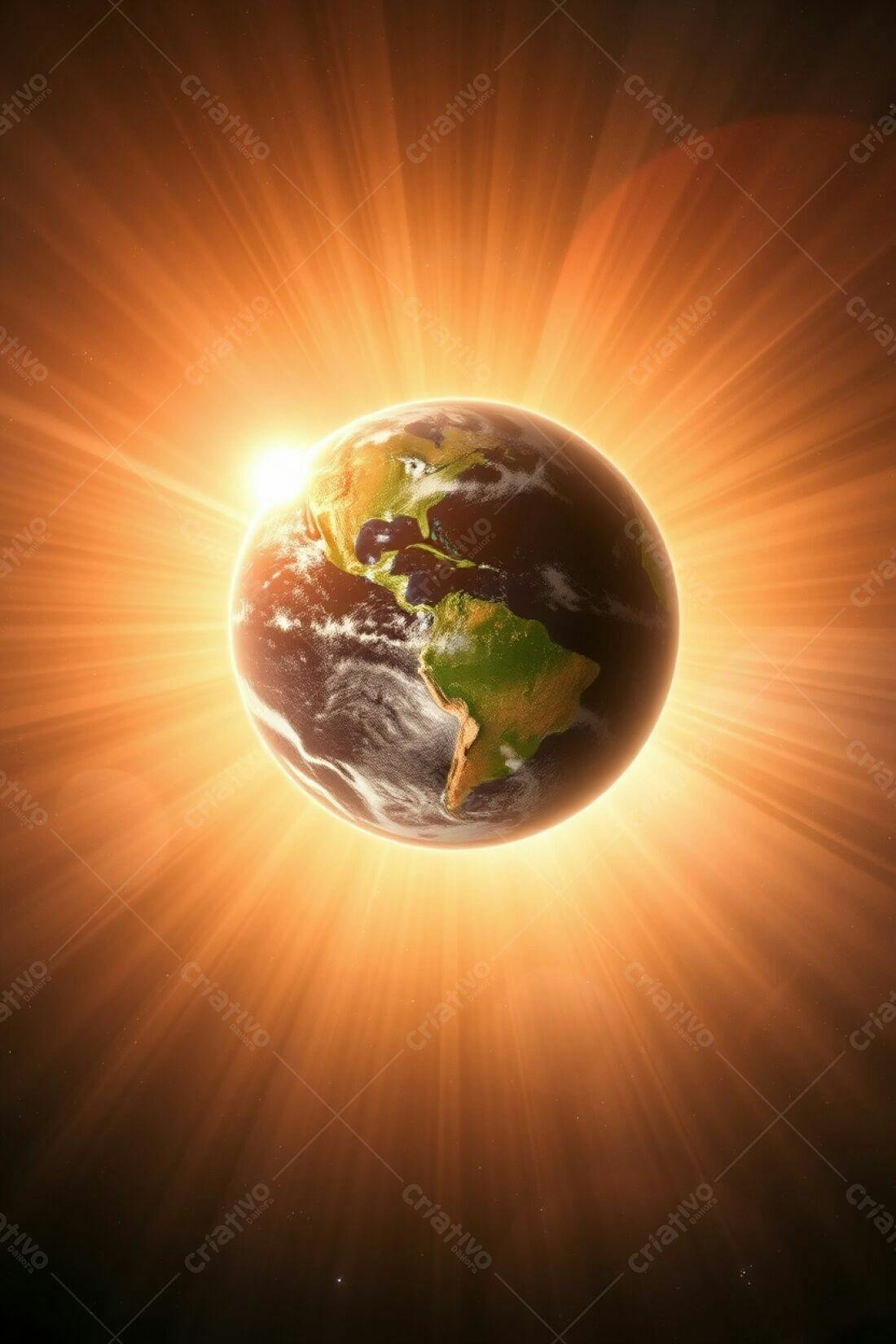 Planeta Terra com raios de sol