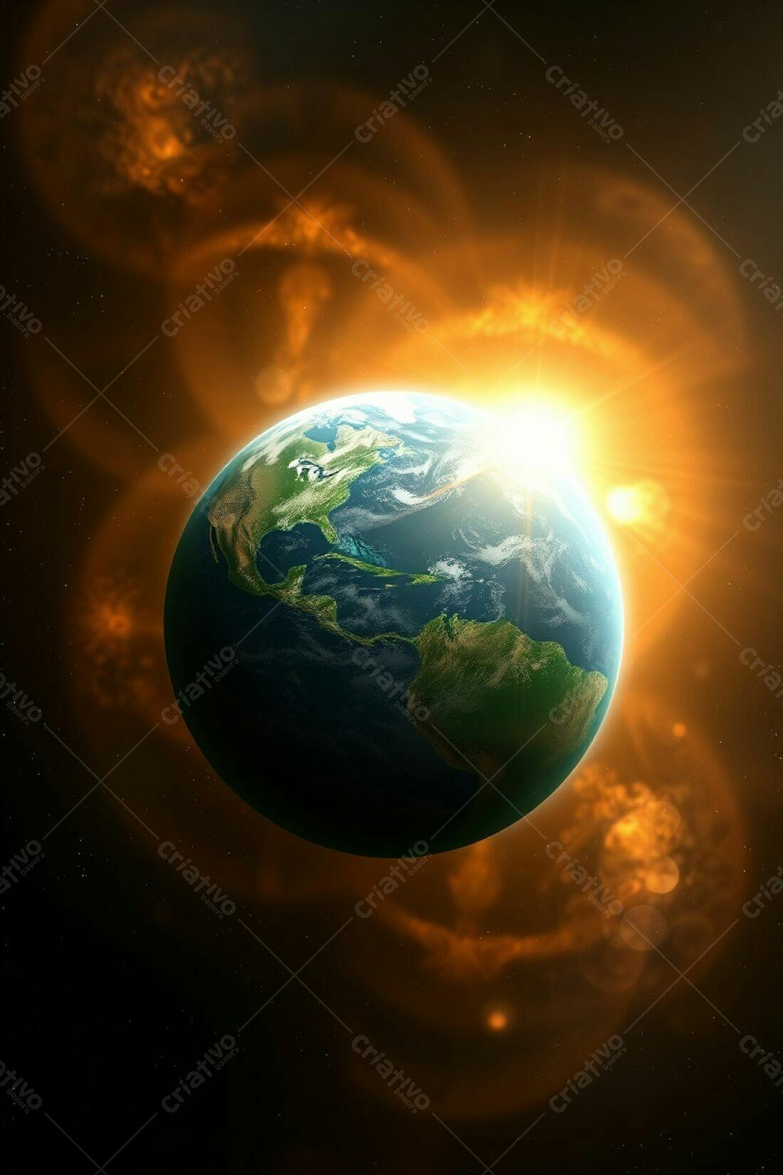 Planeta Terra nascente com tons alaranjados
