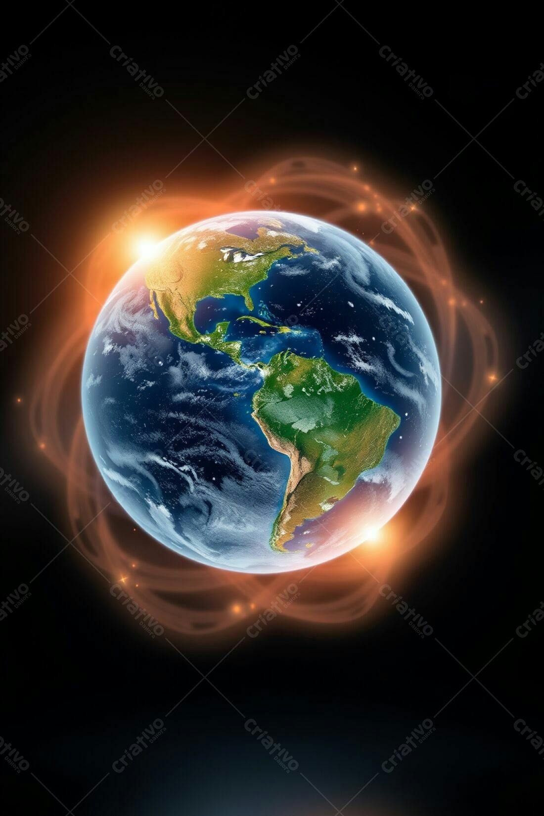 Planeta Terra com auroras boreais