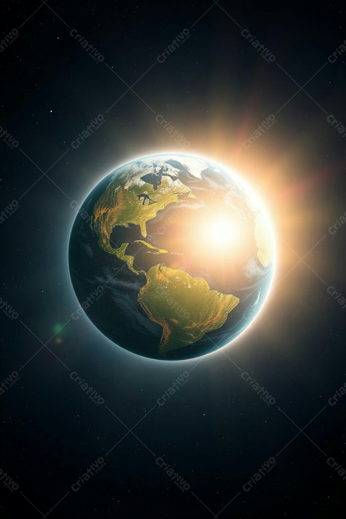 Planeta Terra com Sol Nascente