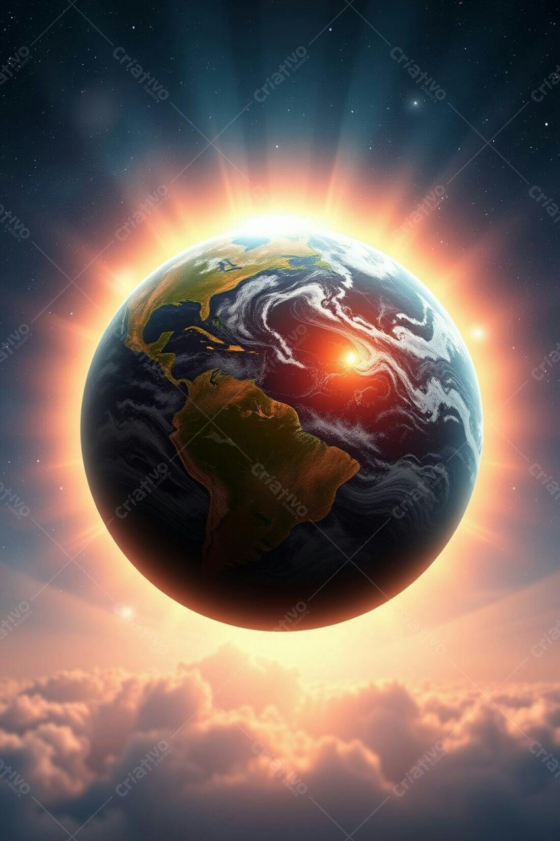 Planeta Terra com raios de sol
