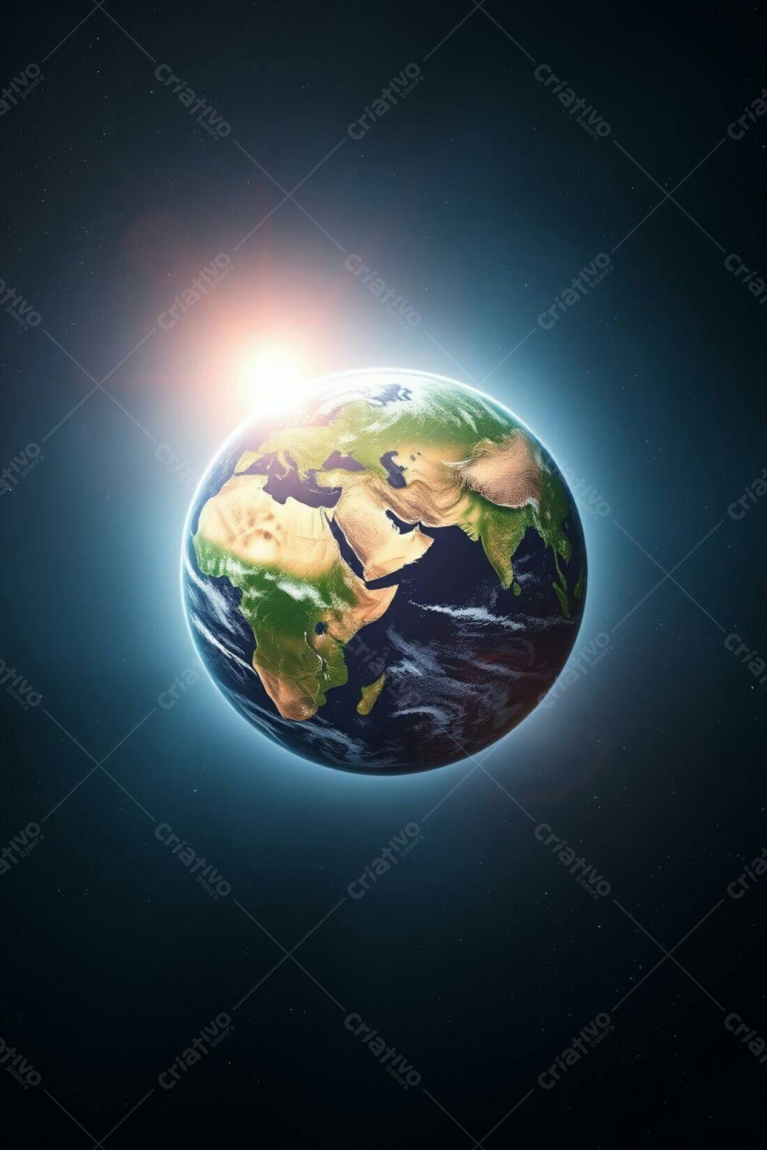 Planeta Terra vista do espaço com sol nascendo