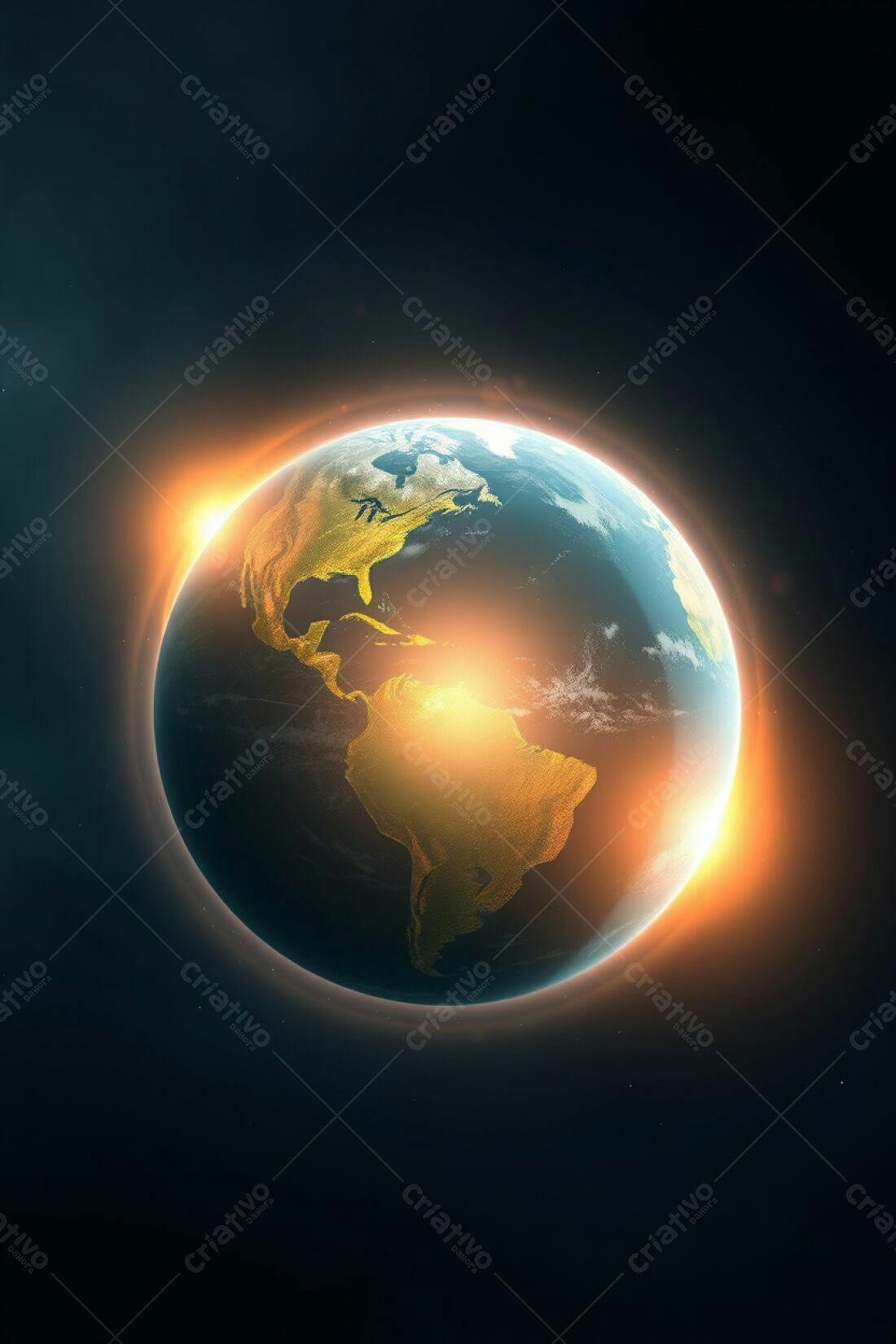Planeta Terra com iluminação dourada