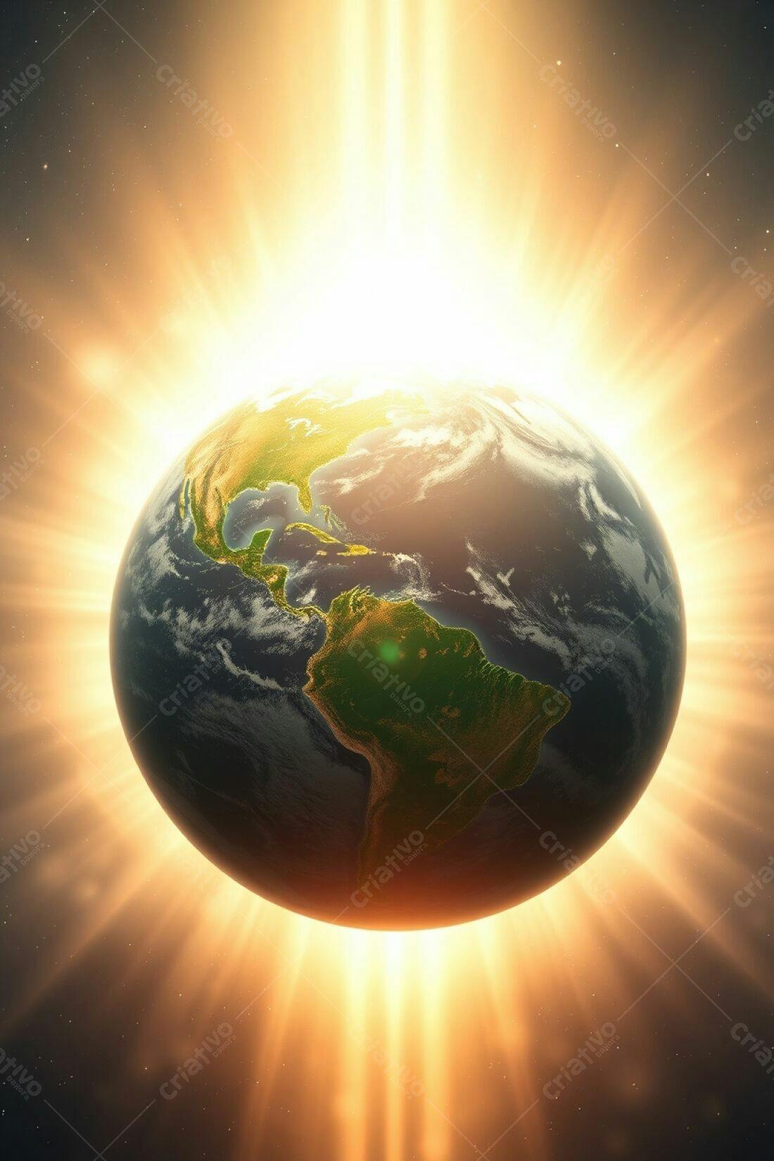 Planeta Terra com Raios de Luz