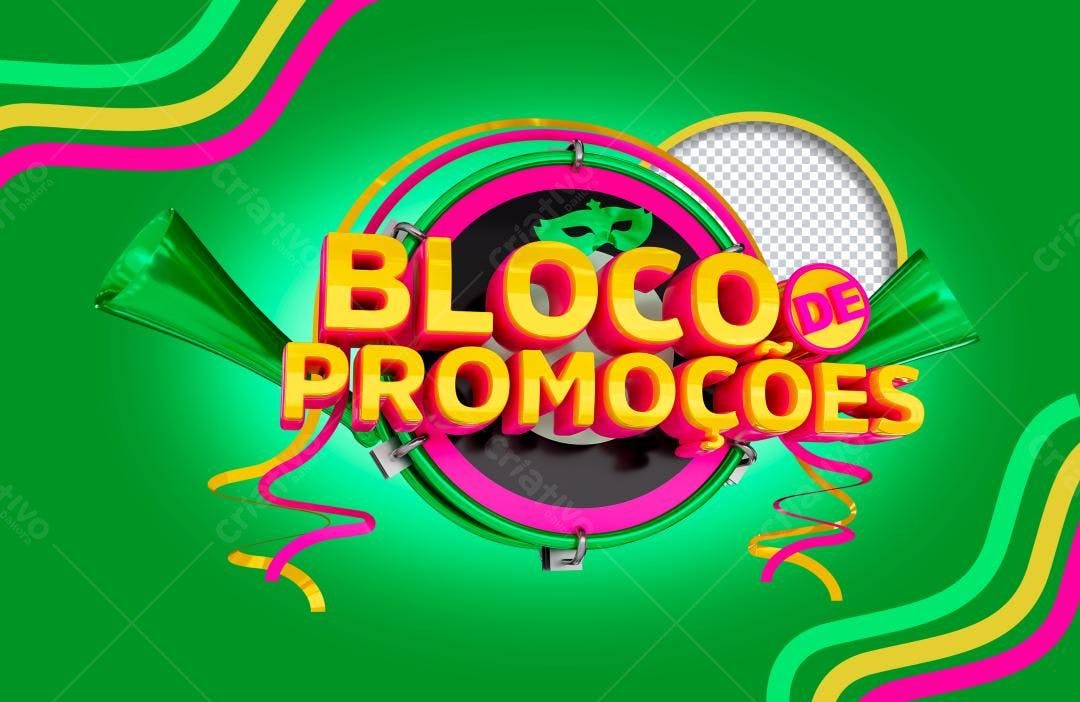 Selo 3D promocional amarelo e rosa