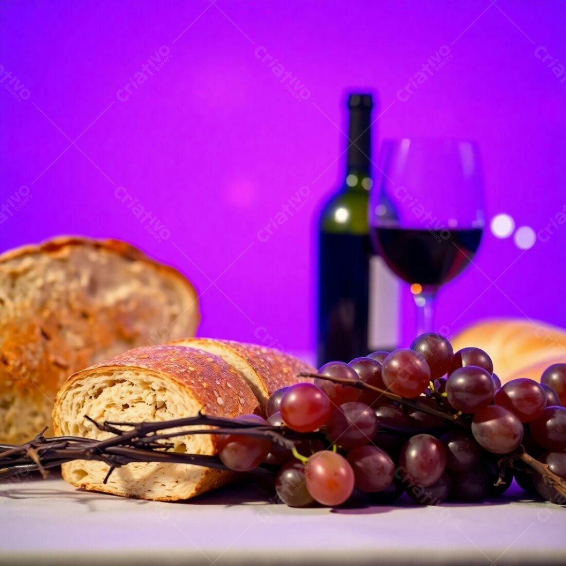 Pão vinho e uvas para a Ceia
