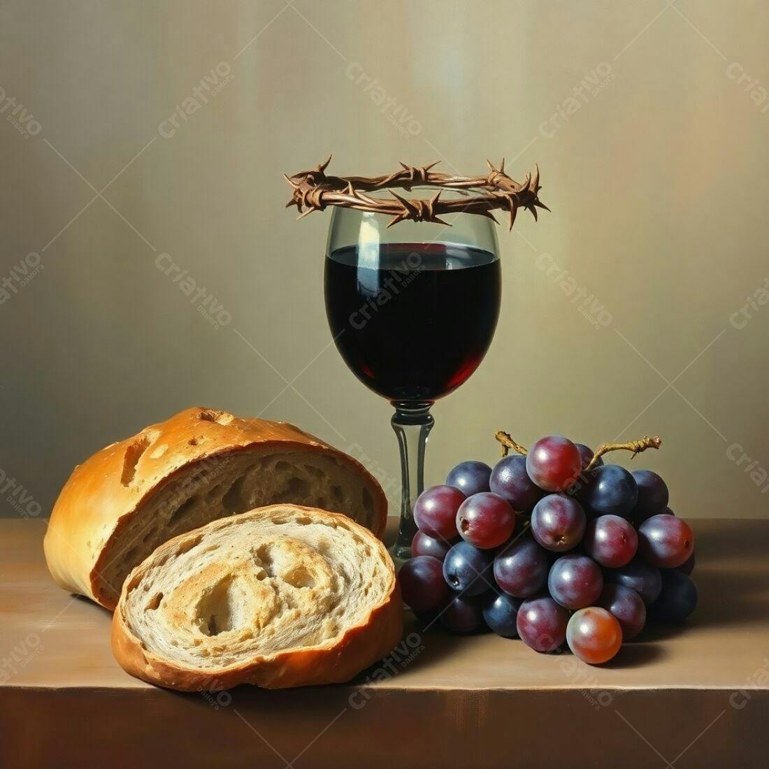 Ceia Sagrada pão vinho e uvas