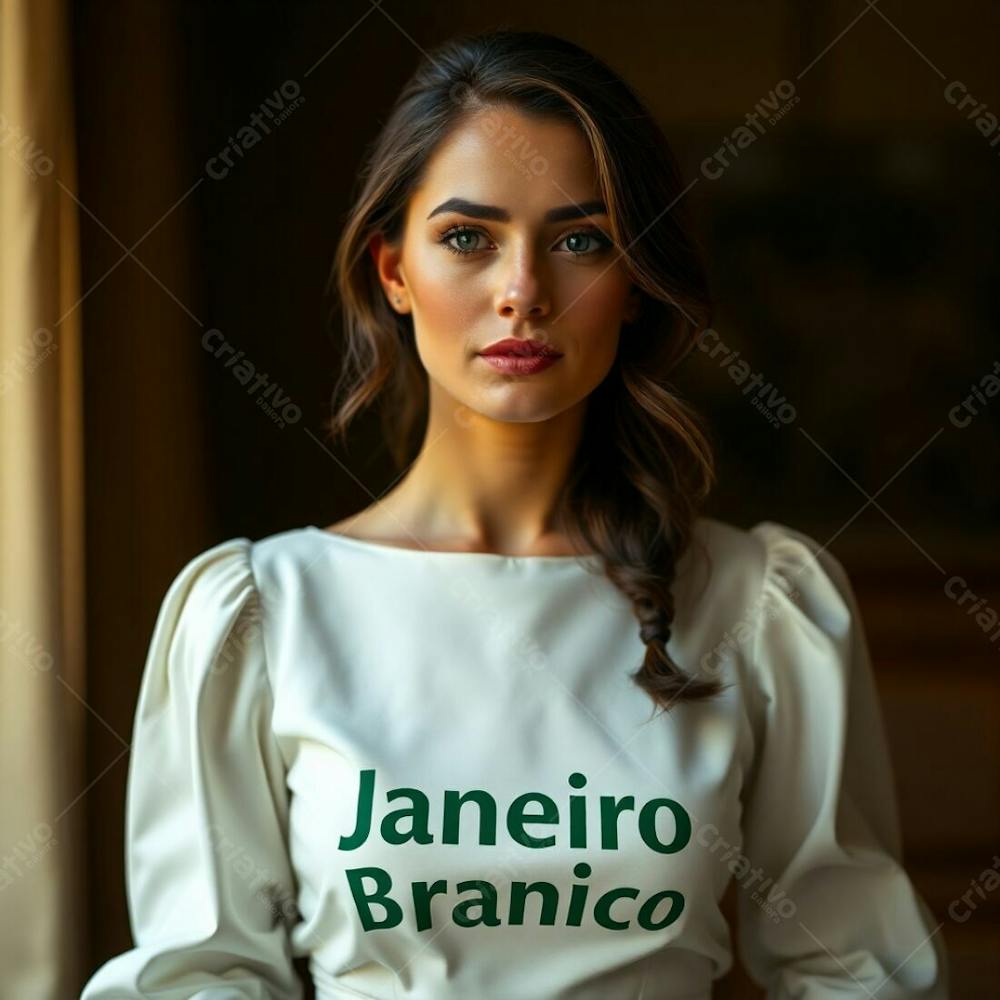 A Professional Fine Art Photograph, Associated Press Style, Featuring A Woman In A White Dress Representing The Janeiro Branco Campaign. Warm, Slightly Dark Tones With Soft, Gentle Lighting. Natural Earth Tones, Bro