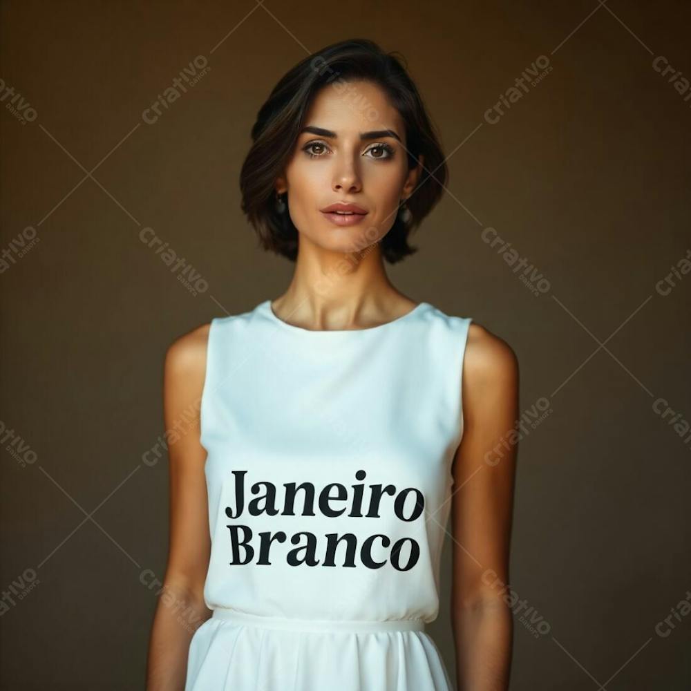 A Professional Fine Art Photograph, Associated Press Style, Featuring A Woman In A White Dress Representing The Janeiro Branco Campaign. Warm, Slightly Dark Tones With Soft, Gentle Lighting. Natural Earth Tones, Bro