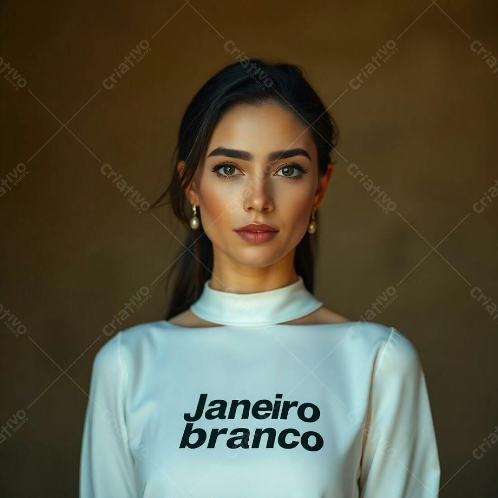 A Professional Fine Art Photograph, Associated Press Style, Featuring A Woman In A White Dress Representing The Janeiro Branco Campaign. Warm, Slightly Dark Tones With Soft, Gentle Lighting. Natural Earth Tones, Bro