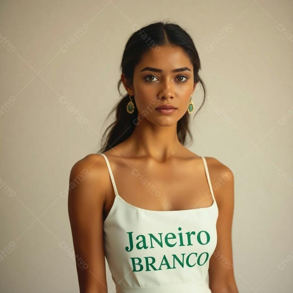 A Professional Fine Art Photograph, Associated Press Style, Featuring A Woman In A White Dress Representing The Janeiro Branco Campaign. Warm, Slightly Dark Tones With Soft, Gentle Lighting. Natural Earth Tones, Bro