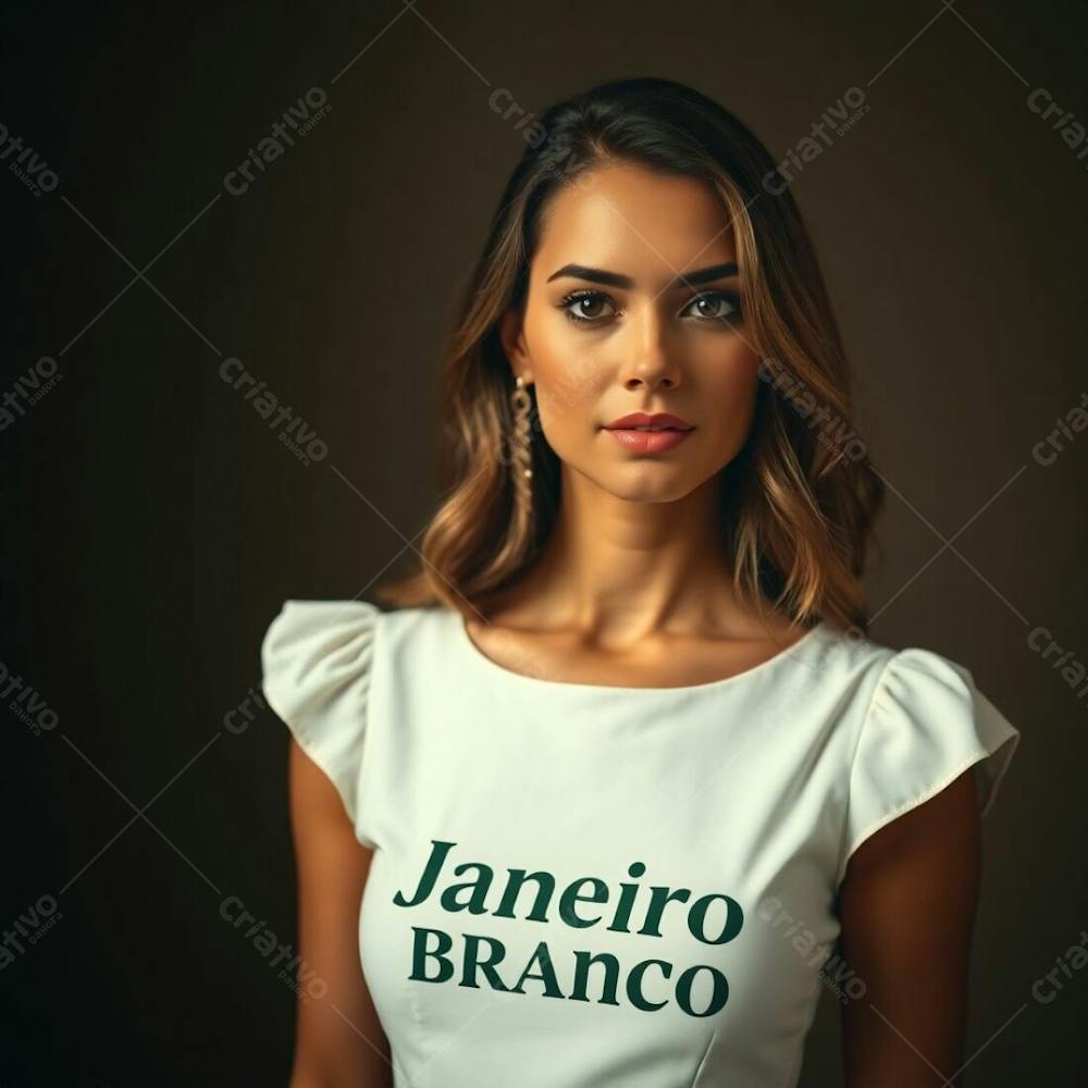 A Professional Fine Art Photograph, Associated Press Style, Featuring A Woman In A White Dress Representing The Janeiro Branco Campaign. Warm, Slightly Dark Tones With Soft, Gentle Lighting. Natural Earth Tones, Brow