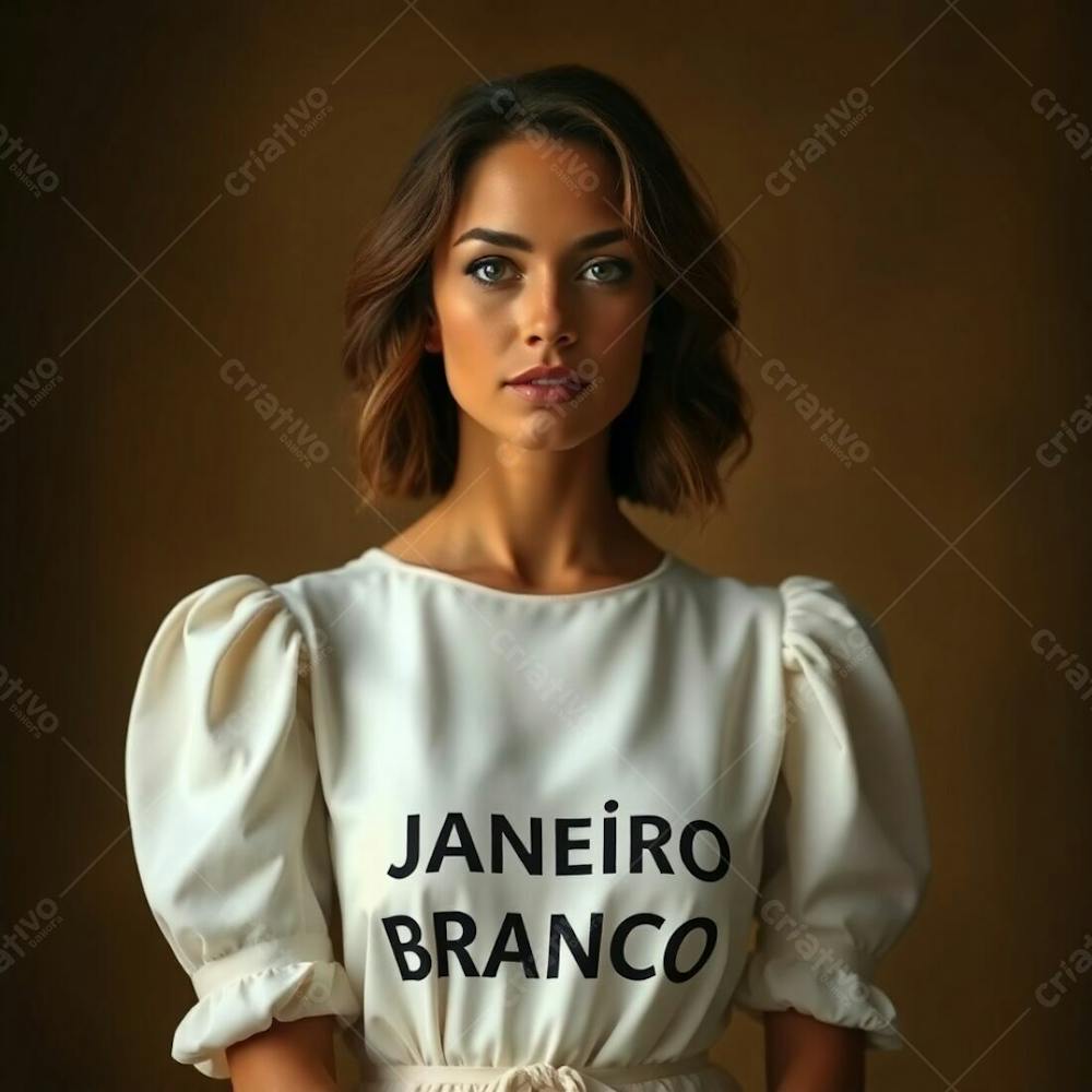 A Professional Fine Art Photograph, Associated Press Style, Featuring A Woman In A White Dress Representing The Janeiro Branco Campaign. Warm, Slightly Dark Tones With Soft, Gentle Lighting. Natural Earth Tones, Brow