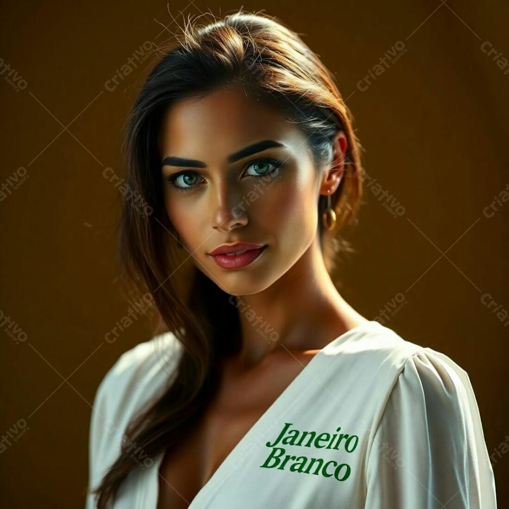 A Professional Fine Art Photograph, Associated Press Style, Featuring A Woman In A White Dress Representing The Janeiro Branco Campaign. Warm, Slightly Dark Tones With Soft, Gentle Lighting. Natural Earth Tones, Brow