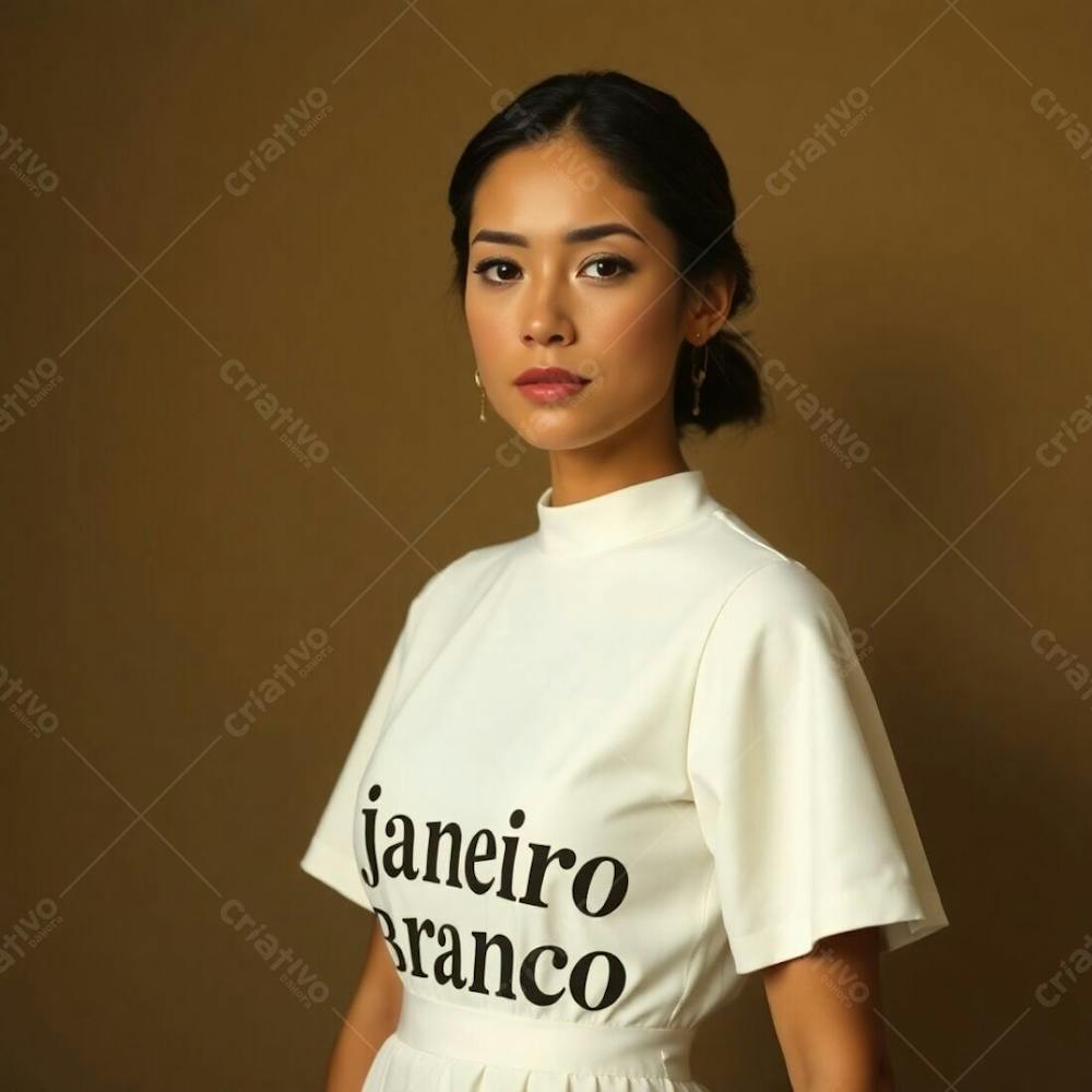 A Professional, Fine Art Photograph In Warm, Slightly Dark Tones. A Woman In A White Dress, Representing The Janeiro Branco Campaign, Is The Subject. The Lighting Is Soft And Gentle, With Natural Earth Tones, Browns,