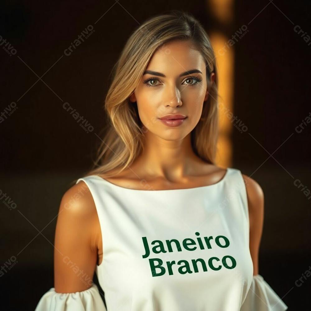 A Professional, Fine Art Photograph In Warm, Slightly Dark Tones. A Woman In A White Dress, Representing The Janeiro Branco Campaign, Is The Subject. The Lighting Is Soft And Gentle, With Natural Earth Tones, Browns,