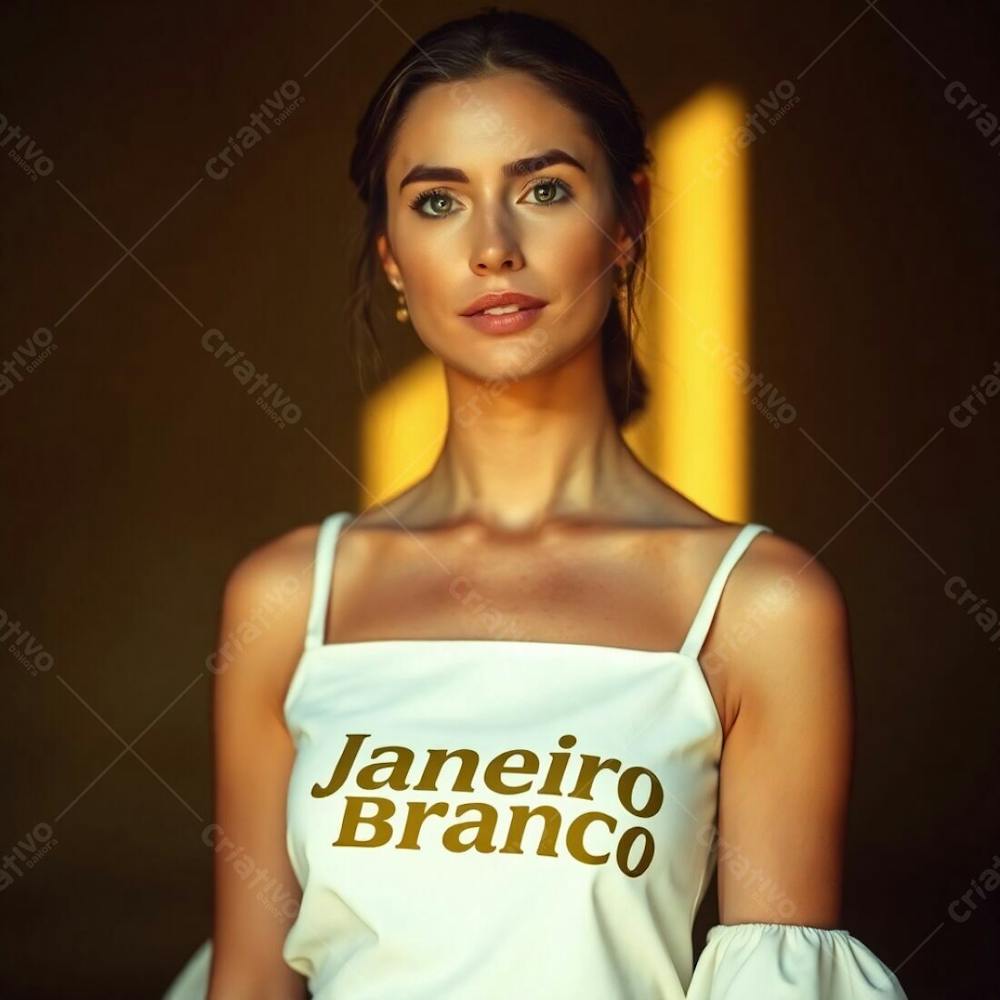 A Professional, Fine Art Photograph In Warm, Slightly Dark Tones. A Woman In A White Dress, Representing The Janeiro Branco Campaign, Is The Subject. The Lighting Is Soft And Gentle, With Natural Earth Tones, Browns,