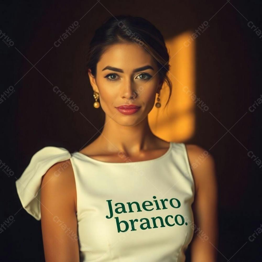 A Professional, Fine Art Photograph In Warm, Slightly Dark Tones. A Woman In A White Dress, Representing The Janeiro Branco Campaign, Is The Subject. The Lighting Is Soft And Gentle, With Natural Earth Tones, Browns,