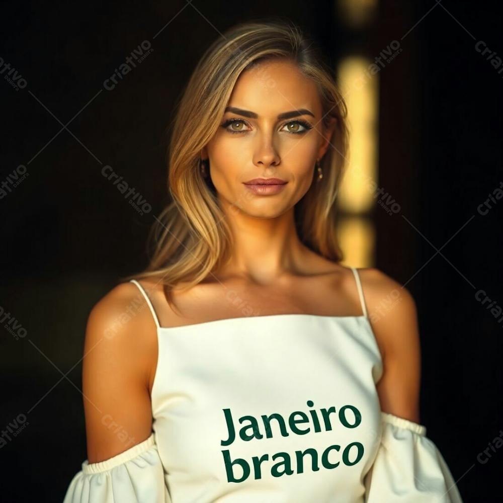 A Professional, Fine Art Photograph In Warm, Slightly Dark Tones. A Woman In A White Dress, Representing The Janeiro Branco Campaign, Is The Subject. The Lighting Is Soft And Gentle, With Natural Earth Tones, Browns,