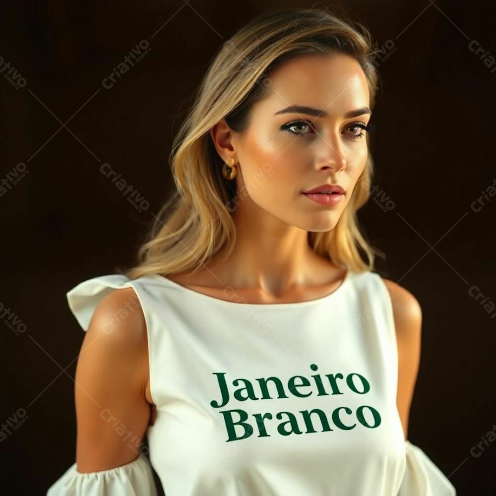 A Professional, Fine Art Photograph In Warm, Slightly Dark Tones. A Woman In A White Dress, Representing The Janeiro Branco Campaign, Is The Subject. The Lighting Is Soft And Gentle, With Natural Earth Tones, Browns,