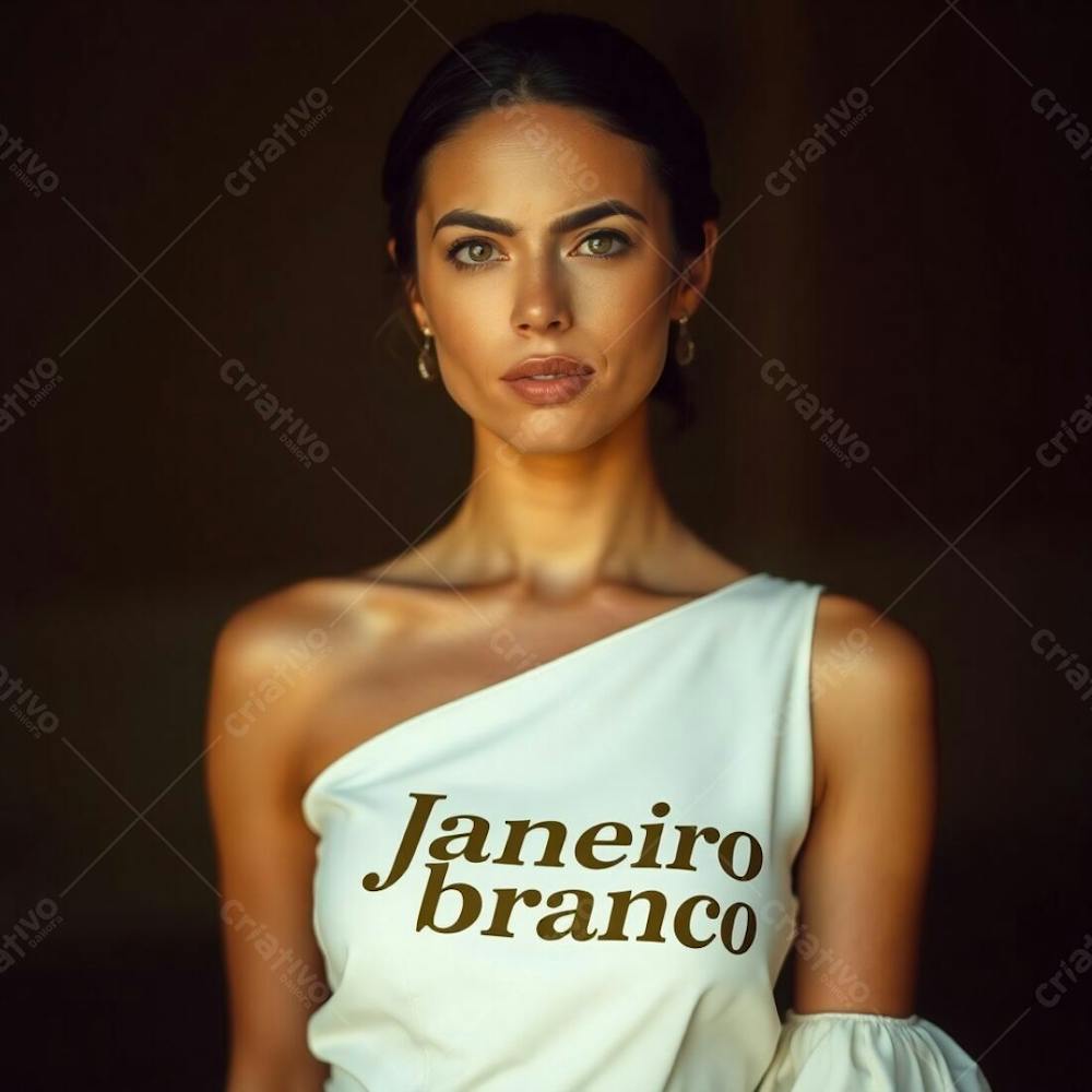 A Professional, Fine Art Photograph In Warm, Slightly Dark Tones. A Woman In A White Dress, Representing The Janeiro Branco Campaign, Is The Subject. The Lighting Is Soft And Gentle, With Natural Earth Tones, Browns,