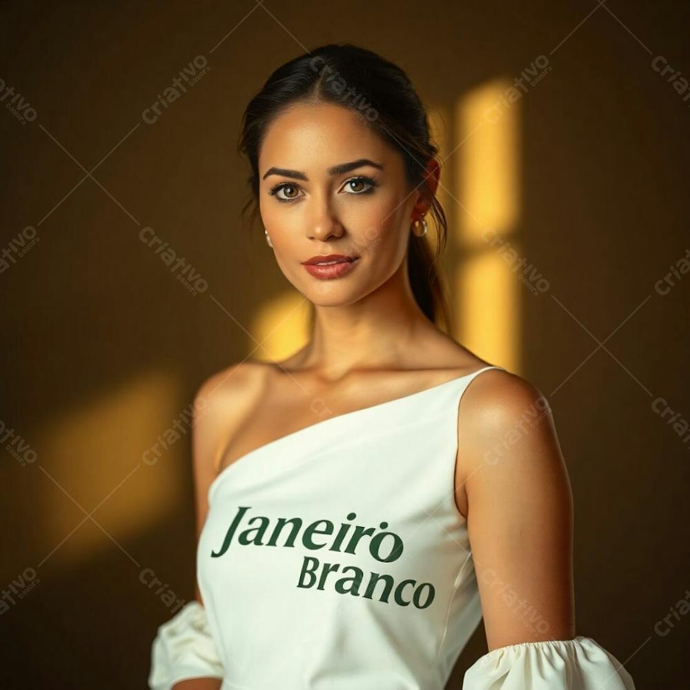 A Professional, Fine Art Photograph In Warm, Slightly Dark Tones. A Woman In A White Dress, Representing The Janeiro Branco Campaign, Is The Subject. The Lighting Is Soft And Gentle, With Natural Earth Tones, Browns,