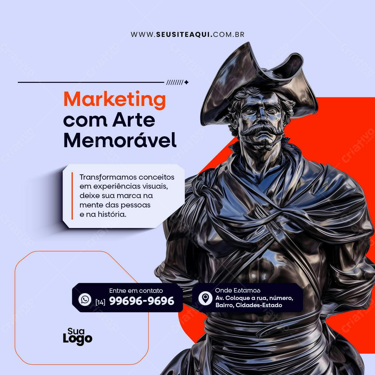 Post para Mídias Sociais Marketing com Arte Memorável PSD Editável