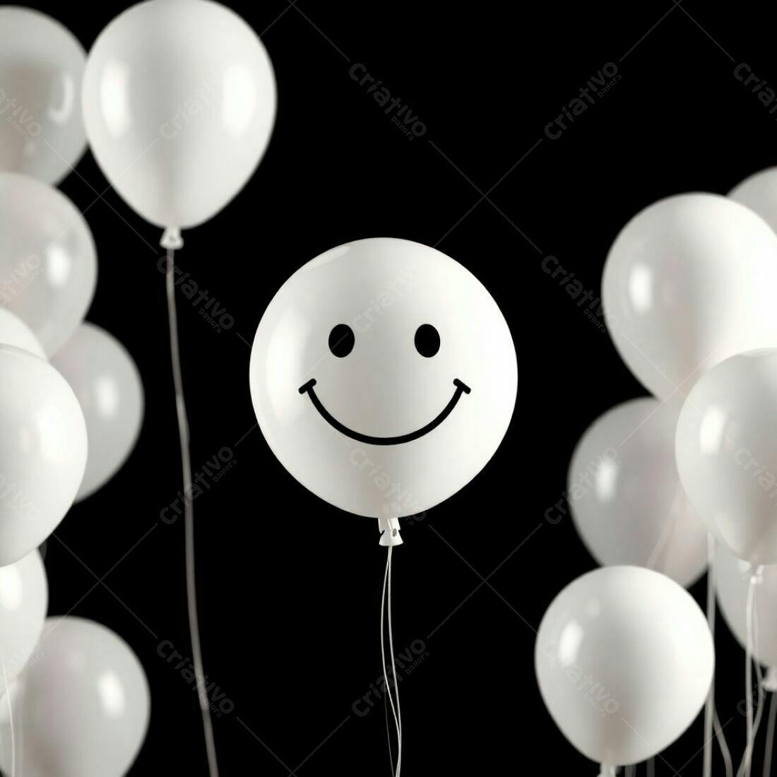 Balão com Carinha Feliz entre Balões Brancos