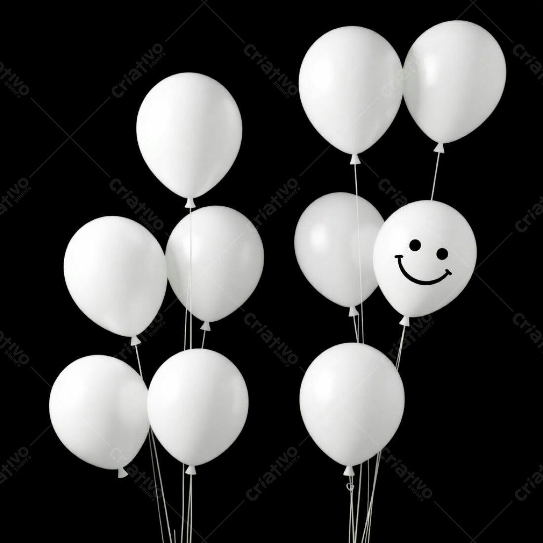 Balões brancos com um sorriso