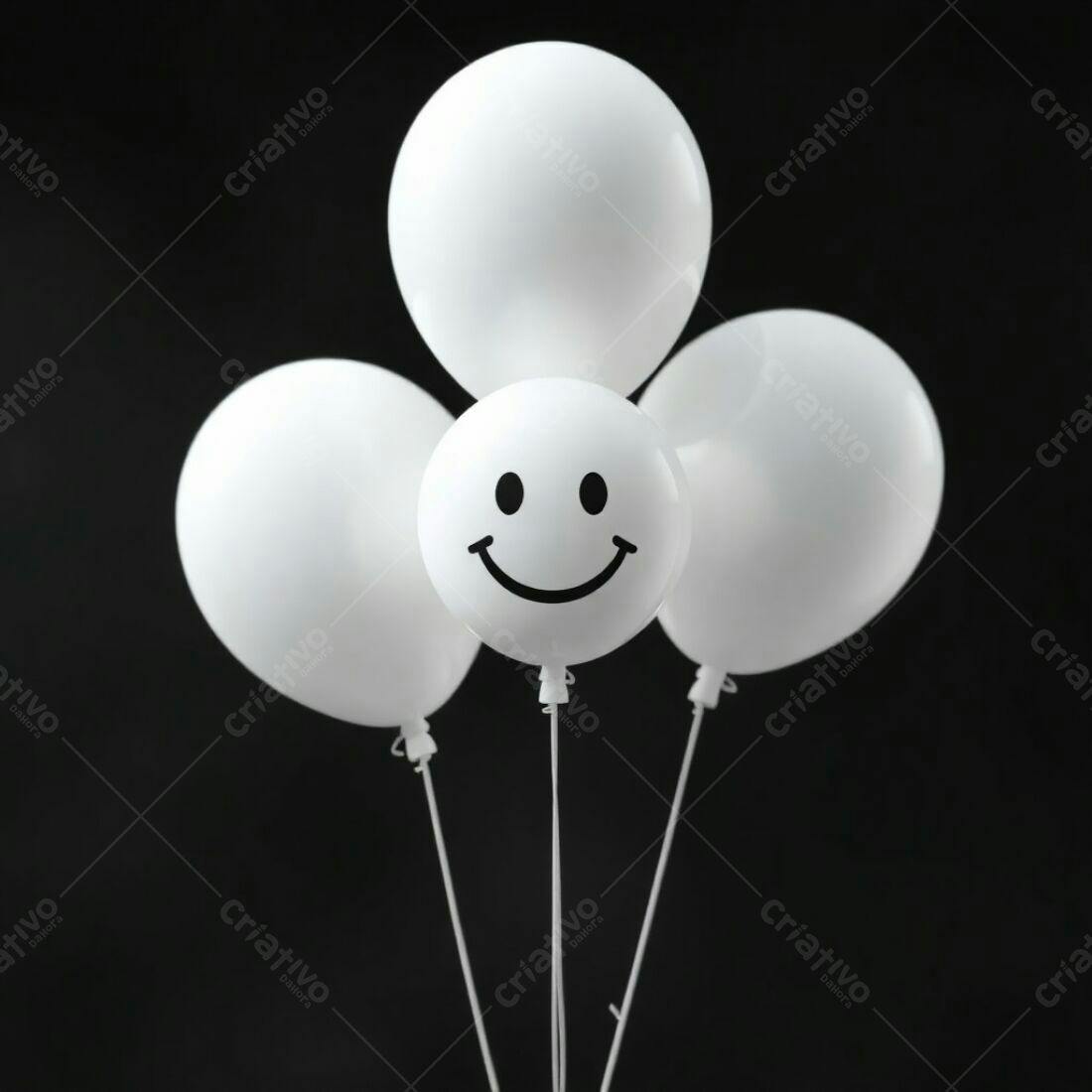 Balões brancos com emoji feliz