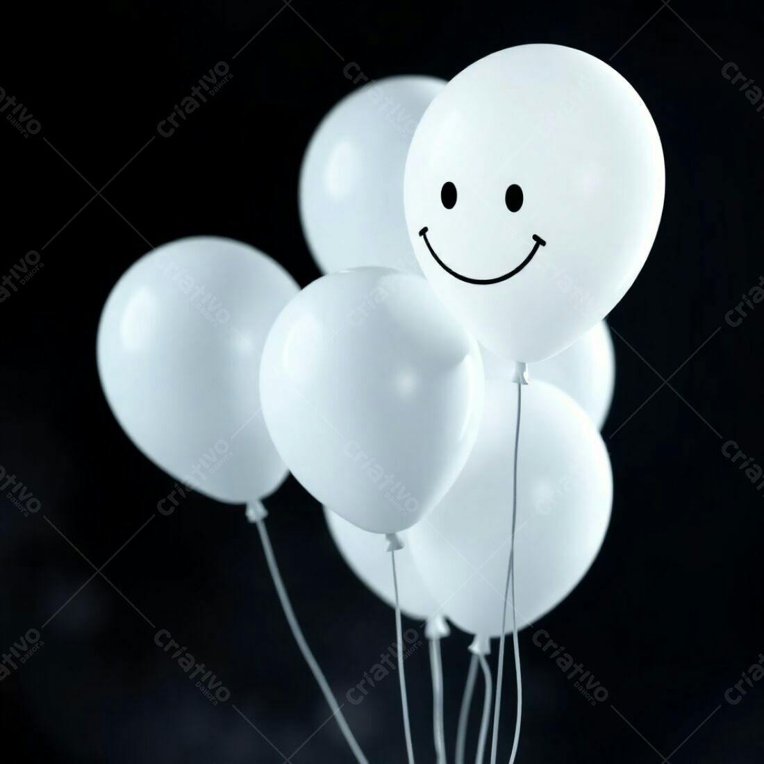 Balões brancos sorrindo fundo preto