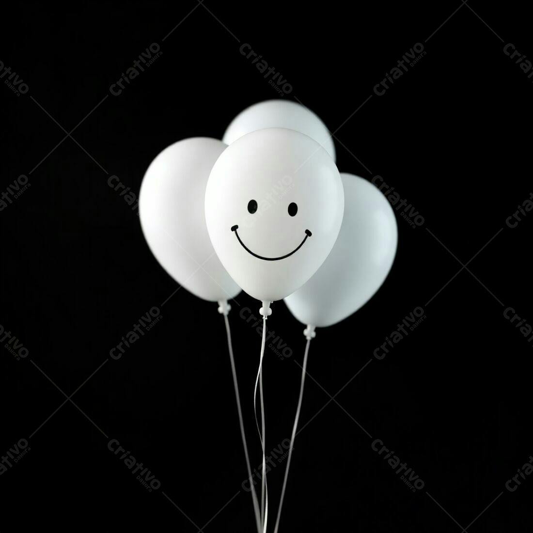 Balões brancos com sorriso fundo preto