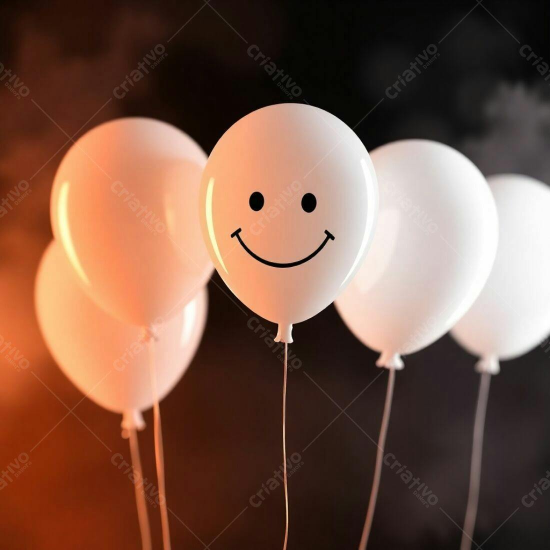 Balões brancos com um sorriso fundo escuro