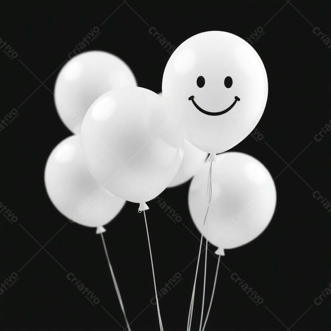 Balões brancos com um sorriso fundo preto