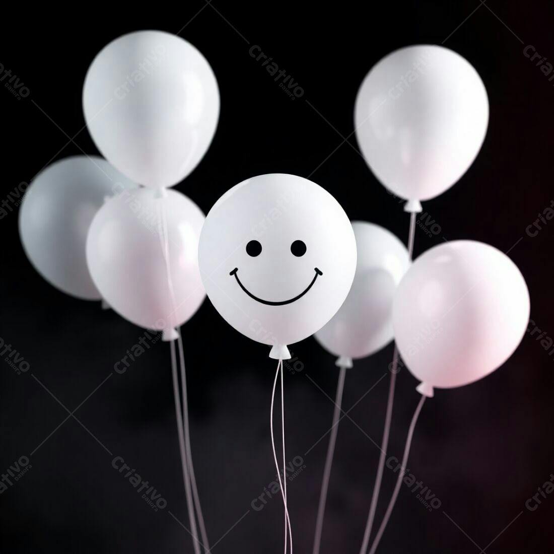 Balão com Carinha Feliz entre Balões Brancos