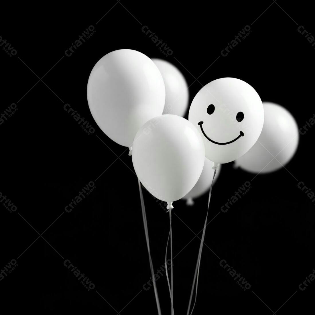 Balões brancos com um sorriso preto