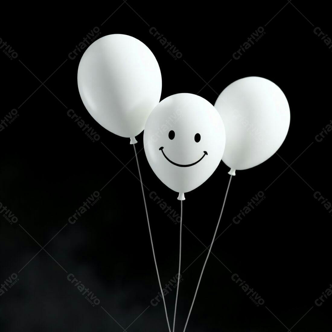 Balões brancos com sorriso fundo preto