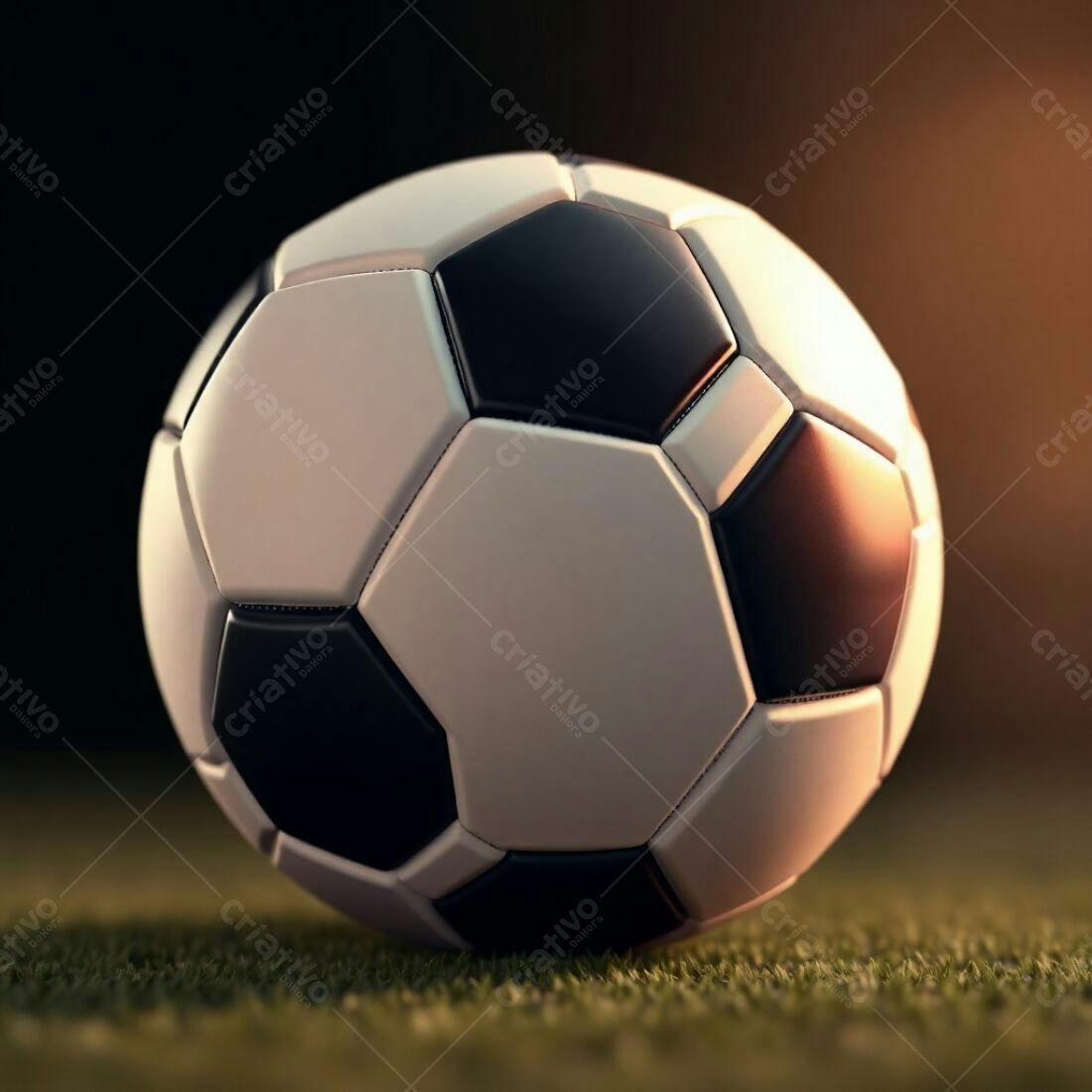 Bola de futebol em gramado ao entardecer