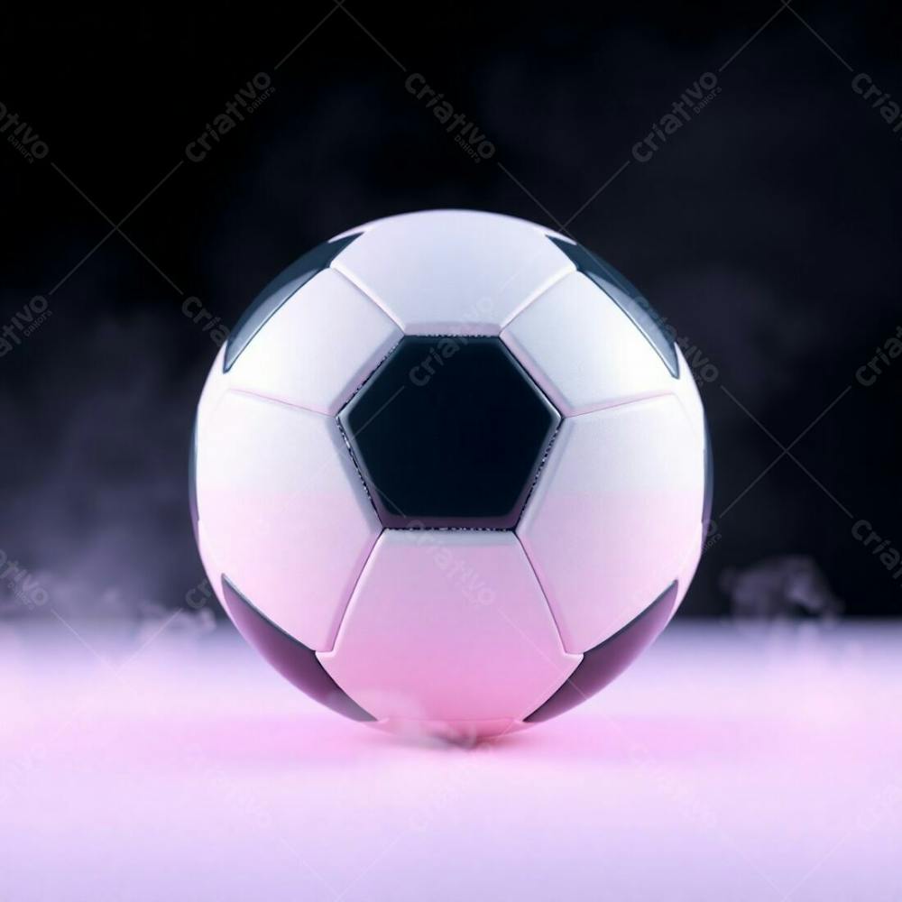 A High Resolution Stock Photo Featuring A 3D Rendered, Ultra Realistic Soccer Ball Against A Black Backdrop. Soft Pastel Colors And A Cinematic Haze Evoke A Gentle, Soothing Mood. The Image Features Soft Focus, A Hazy Ba