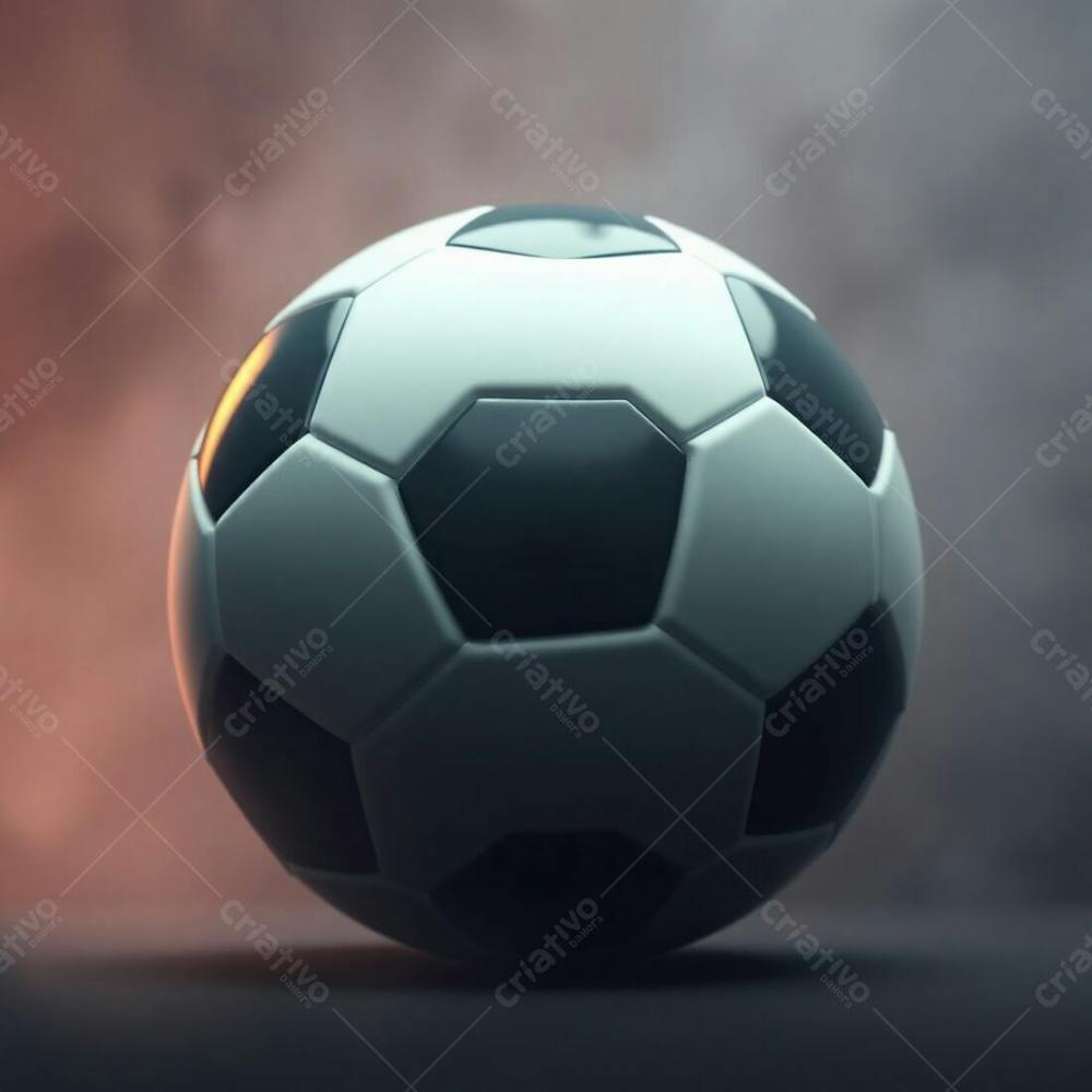 High Resolution Stock Image Of A 3D Rendered, Ultra Realistic Soccer Ball. Soft Pastel Colors And Cinematic Haze. The Background Is Entirely Black. The Overall Mood Is Gentle And Soothing, Featuring Soft Focus And A Haz