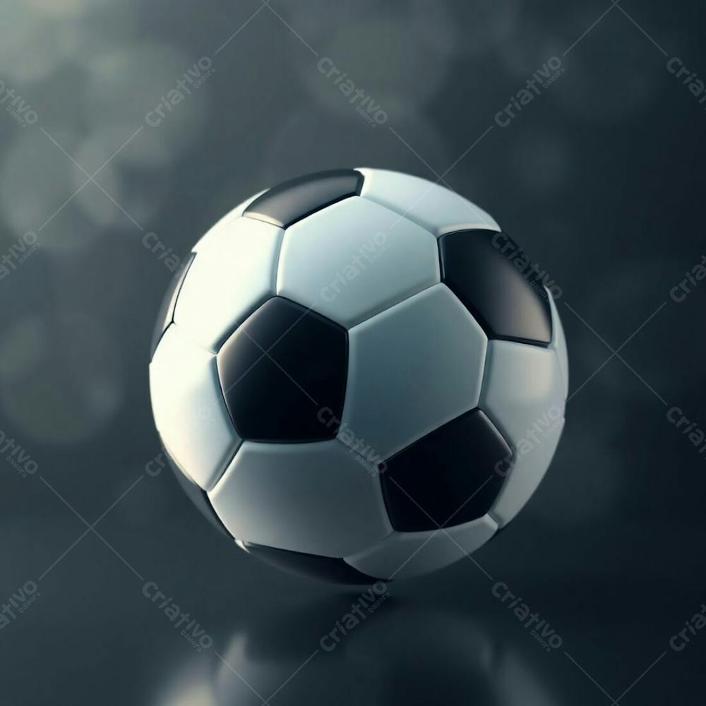 High Resolution Stock Photo Depicting A 3D Rendered, Ultra Realistic Soccer Ball Set Against A Pure Black Background. Soft Pastel Colors Create A Cinematic Haze, Gentle And Soothing Feel With Soft Focus And Hazy Backgrou