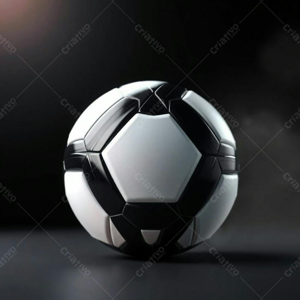 High Resolution Stock Photo Of A 3D Rendered Ultra Realistic Soccer Ball Against A Completely Black Background. Soft Cinematic Haze With Soft Pastel Colors. Gentle, Soothing Aesthetic, Soft Focus, Hazy Background. Gr