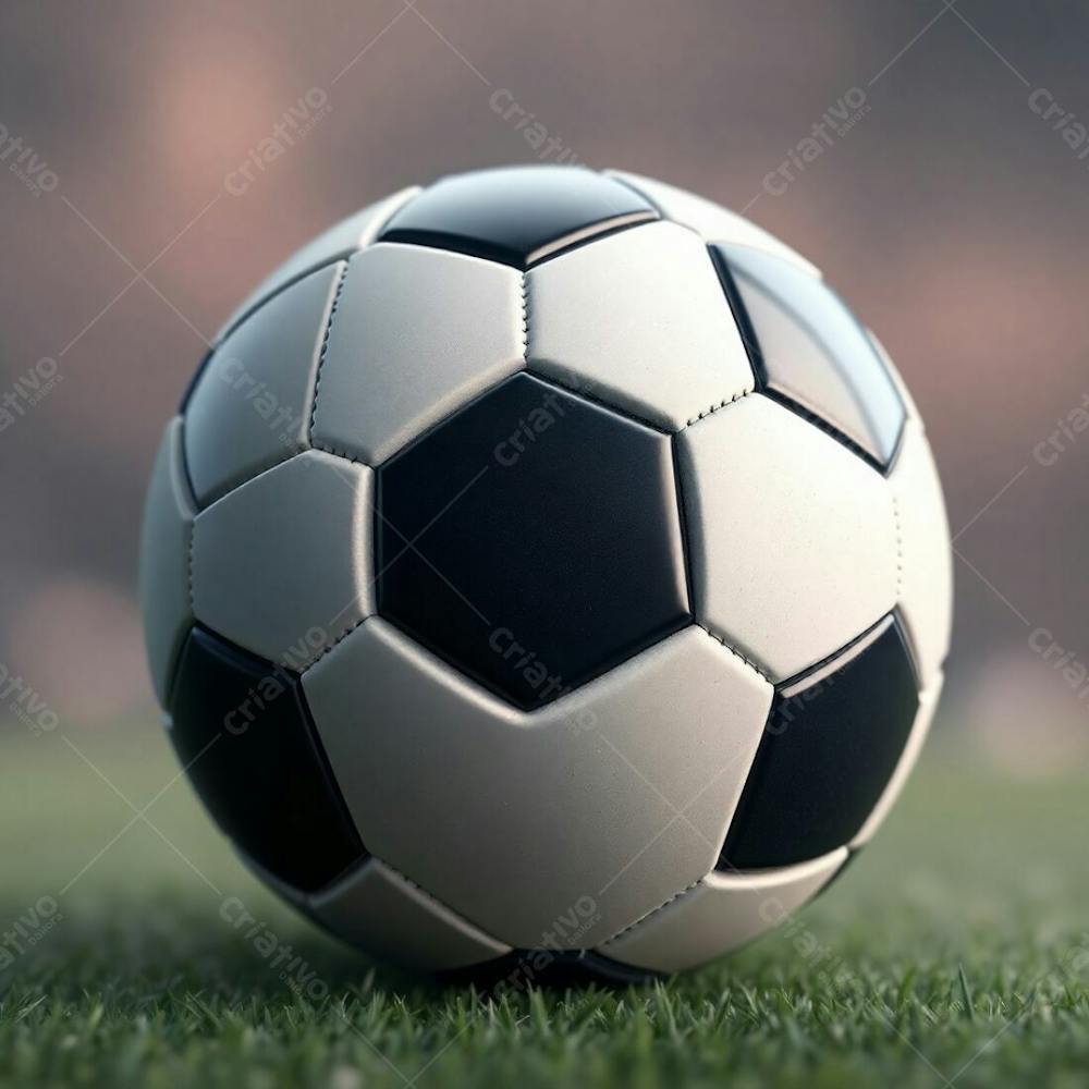 High Resolution Stock Photo Of A 3D Rendered Ultra Realistic Soccer Ball Against A Completely Black Background. Soft Cinematic Haze With Soft Pastel Colors. Gentle, Soothing Aesthetic, Soft Focus, Hazy Background. Gr